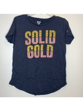 Tailgate Womens Blue Solid Gold Graphic Print Short Sleeve Tee T-Shirt M MEDIUM